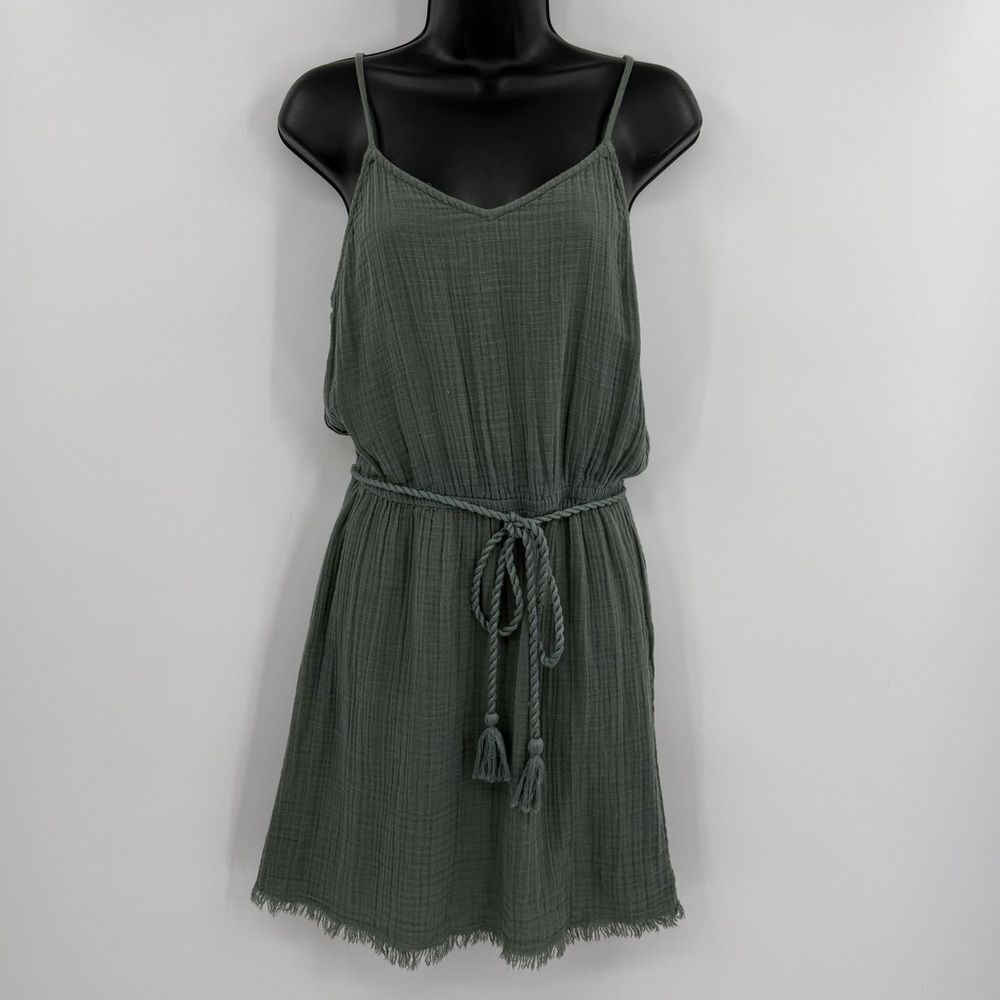 Aerie Cotton Gauze Belted Mini Dress in Sage Green | Size Small